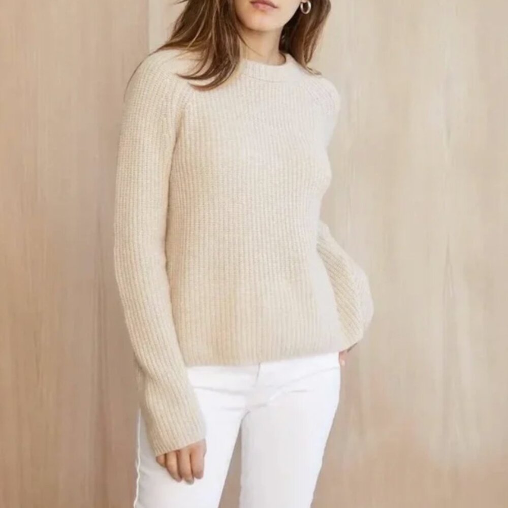 Jenni Kayne Cashmere Fisherman Sweater / Oatmeal / Size M
